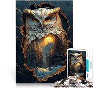 Rompecabezas para Adultos de 1000 Piezas Búho Dorado con Doble exposición Actividad Familiar Trato como Regalo para Toda la Familia 52x38cm