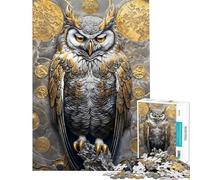 Rompecabezas para Adultos de 1000 Piezas Búho Dorado Guardián Majestuoso Rompecabezas para Adultos Juegos de relajación Regalo de cumpleaños (Tamaño 38x26cm)