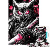 Rompecabezas para Adultos de 1000 Piezas Búho Guerrero samurái Rompecabezas de Animales para Adultos Juego de ingenio para divertirse en Familia cumpleaños (Tamaño 38x26cm)