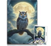 Rompecabezas para Adultos de 1000 Piezas: Búho posado bajo la luz de la Luna Rompecabezas para familias, Pasatiempos, Ideas de Regalo, tamaño 38x26cm