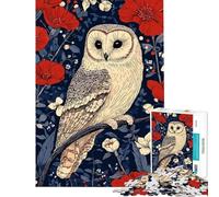Rompecabezas para Adultos de 1000 Piezas Búho posado Entre Flores Rojas Rompecabezas para Adultos Juguetes para armar Una Obra de Arte cumpleaños y Navidad (tamaño 38x26cm)