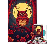 Rompecabezas para Adultos de 1000 Piezas Búho Rojo a la luz de la Luna Divertidas Actividades en casa para Mejorar la Memoria Juego práctico para Mayores de 14 años (38x52cm)