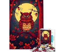 Rompecabezas para Adultos de 1000 Piezas Búho Rojo a la luz de la Luna Un desafío Educativo para aliviar el estrés Juguetes antiestrés para Mayores de 14 años (38x26cm)