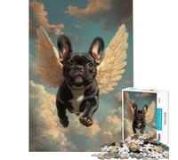 Rompecabezas para Adultos de 1000 Piezas Bulldog francés Negro con alas de ángel | Juego de ingenio en Homenaje a la pérdida de una Mascota Juguete Educativo Regalo de cumpleaños para Mujeres