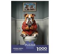 Rompecabezas para Adultos De 1000 Piezas Bulldog on Toilet with Smartphone Rompecabezas para Adultos Juegos Relajantes Decoración Perfecta Regalos para Reducir El Estrés 70x50cm/1000pcs