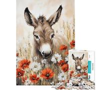 Rompecabezas para Adultos de 1000 Piezas Burro Entre Flores Silvestres Rompecabezas para Adolescentes Ideal para Pasar el Tiempo en casa Un Juego de desafío único 38x26cm