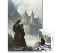 Rompecabezas para Adultos de 1000 Piezas: Caballero con Vistas a un Castillo en Las montañas Relajante y Tranquilo Momento de Descanso Ajuste Firme Corte Limpio Juguete de Juego Tamaño 38x26cm