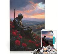 Rompecabezas para Adultos de 1000 Piezas Caballero en un Campo de Rosas, decoración de Pared, decoración Perfecta, cumpleaños 38x26cm