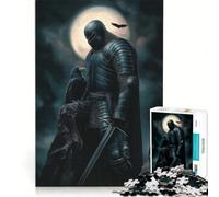 Rompecabezas para Adultos de 1000 Piezas: Caballero Negro bajo la luz de la Luna, Juegos Divertidos, antiestrés, con Piezas de Formas aleatorias Que encajan Perfectamente 38x26cm
