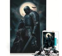Rompecabezas para Adultos de 1000 Piezas: Caballero Negro bajo la luz de la Luna, Juegos relajantes, desafío difícil, fortalece el Amor Entre Parejas 50x75cm
