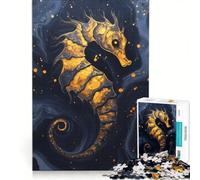 Rompecabezas para Adultos de 1000 Piezas Caballito de mar Dorado sobre Fondo Azul Oscuro Juegos relajantes para ejercitar la Mente y Las Manos cumpleaños y Navidad 50x75cm