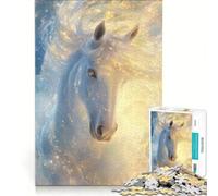 Rompecabezas para Adultos de 1000 Piezas Caballo Blanco en un Resplandor Dorado decoración de Pared Actividades Divertidas para el hogar para Fortalecer el Amor en Pareja 38x26cm