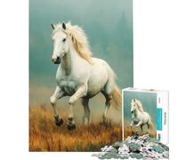 Rompecabezas para Adultos de 1000 Piezas Caballo Blanco galopando en un Campo Juguete Educativo para Juegos de desafío Decoración de Pared Regalo Ideal para cumpleaños (tamaño 38x52cm)