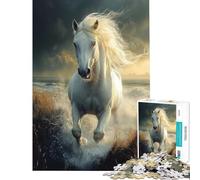 Rompecabezas para Adultos de 1000 Piezas Caballo Blanco galopando por el Agua Rompecabezas de 1000 Piezas Juguetes antiestrés Divertidos y Originales Amigos y Familiares