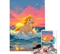 Rompecabezas para Adultos de 1000 Piezas Caballo Corriendo Entre Las Olas del océano al Atardecer Juguetes educativos Juego de ingenio para Toda la Familia Regalos para Mujeres y Hombres (38x26cm)