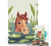 Rompecabezas para Adultos de 1000 Piezas Caballo de Dibujos Animados Nadando en un Estanque,diseño de Bordes Finos,Juego cognitivo,Juguete Relajante,decoración navideña para Pared (50x75cm)