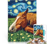 Rompecabezas para Adultos de 1000 Piezas Caballo en la Noche Estrellada Hecho de cartón para Mayores de 14 años Juegos Educativos Juego de Decoración del Hogar. Juegos Juguetes Regalo tamaño:38x52cm
