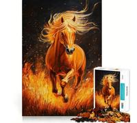 Rompecabezas para Adultos de 1000 Piezas Caballo en Llamas,Encaje, Arte,Juego de concentración,Juego para el Tiempo Libre,Regalo de cumpleaños 38x52cm