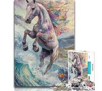 Rompecabezas para Adultos de 1000 Piezas, Caballo mágico difícil, desafío antiestrés con póster a Juego y Hoja de Trivia de 38x26cm