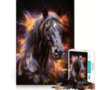 Rompecabezas para Adultos de 1000 Piezas Caballo Negro con Salpicaduras de Colores,Encaje, Ideal para Jugar a concentrarse,Relajarse o como Regalo de cumpleaños 50x75cm