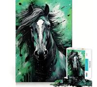 Rompecabezas para Adultos de 1000 Piezas,Caballo Negro y Verde,Encaje, Arte,Juego Mental,Regalo,Juego Lento,Regalo de Arte navideño (38x26cm)