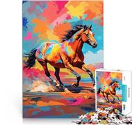 Rompecabezas para Adultos de 1000 Piezas Caballo Salvaje Colorido Corriendo Libre Rompecabezas Juego Educativo para cumpleaños y Navidad. 75x50cm