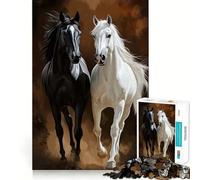 Rompecabezas para Adultos de 1000 Piezas,Caballos en Blanco y Negro,Corte Premium,Juguete Divertido para ejercitar la Mente,Juego Relajante,decoración de cumpleaños,Regalo (38x26cm)