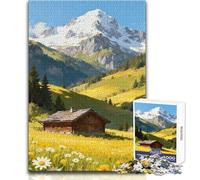 Rompecabezas para Adultos de 1000 Piezas: Cabaña Alpina en un Prado de Verano, Juegos relajantes, desafío difícil, Regalo para cumpleaños, tamaño 50x75cm