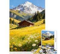 Rompecabezas para Adultos de 1000 Piezas cabaña Alpina en un Prado de Verano Juguetes antiestrés Gran Regalo Juego de ingenio descompresión Intelectual tamaño 38x52cm