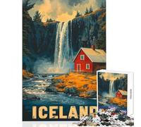 Rompecabezas para Adultos de 1000 Piezas Cabaña con Cascada de Islandia Juego Familiar Regalo de cumpleaños decoración del hogar Juguetes desafiantes para completar (38x26cm)
