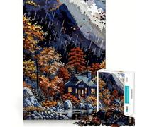 Rompecabezas para Adultos de 1000 Piezas Cabaña de otoño bajo la Lluvia Juego de Ajuste desarrollar la Mente Juego de Mesa Gratuito con Escena navideña (50x75cm)