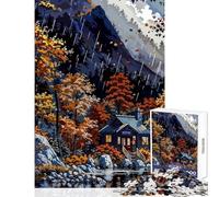 Rompecabezas para Adultos de 1000 Piezas Cabaña de otoño bajo la Lluvia Juegos relajantes Actividades Familiares decoración del hogar Juguetes Regalos para Amigos y Familiares (75x50cm)
