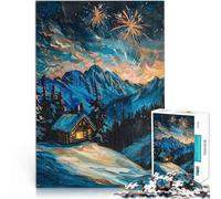 Rompecabezas para Adultos de 1000 Piezas Cabaña en Las montañas Durante la Pintura de Fuegos Artificiales Juego práctico Regalo Divertido 38x26cm
