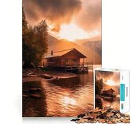 Rompecabezas para Adultos de 1000 Piezas Cabaña Junto al Lago al Atardecer Juego Divertido para desarrollar la Mente y el Pensamiento Ideal para el Tiempo Libre y para Celebrar cumpleaños (38x26cm)