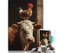 Rompecabezas para Adultos de 1000 Piezas Cabeza de Vaca con Gallo Juegos educativos decoración del hogar 26x38cm