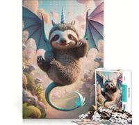 Rompecabezas para Adultos de 1000 Piezas Cachorro de Perezoso dragón Unicornio híbrido decoración de Pared Ideal para la diversión Familiar Toda la Familia 50x75cm