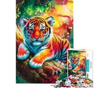 Rompecabezas para Adultos de 1000 Piezas Cachorro de Tigre Colorido en una Jungla de ensueño Rompecabezas para Adultos Juguetes para armar Una Obra de Arte cumpleaños y Navidad