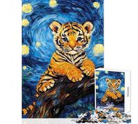 Rompecabezas para Adultos de 1000 Piezas Cachorro de Tigre en la Noche Estrellada Juegos Familiares Carrera de Velocidad Manual Juguetes antiestrés cumpleaños y Navidad (50x75cm)