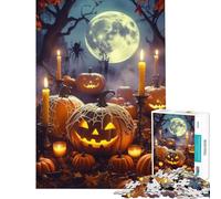 Rompecabezas para Adultos de 1000 Piezas Calabazas de Halloween y Velas bajo la luz de la Luna Juego práctico e Intelectual Regalo Ideal para Hombres y Mujeres Alivia el estrés (Tamaño 38x52cm)