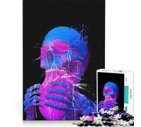 Rompecabezas para Adultos de 1000 Piezas: Calavera Azul neón Que se Come un corazón, decoración de Pared de Juguete, desafiante de completar, cumpleaños 38x52cm