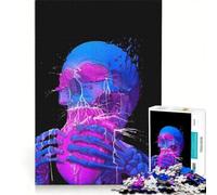 Rompecabezas para Adultos de 1000 Piezas: Calavera Azul neón Que se Come un corazón, decoración de Pared de Juguete, desafiante de completar, cumpleaños 50x75cm