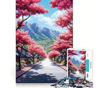 Rompecabezas para Adultos de 1000 Piezas Calle de cerezos en Flor con Vista a la montaña Encaja a la perfección Juguete Divertido para Relajarse,Jugar o como Regalo de cumpleaños o para Aficionados