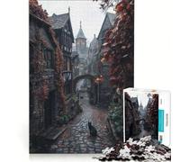 Rompecabezas para Adultos de 1000 Piezas Calle de un Pueblo Medieval Juguetes para armar para la diversión Familiar con Piezas de Formas aleatorias Que encajan Perfectamente 38x52cm