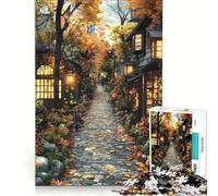 Rompecabezas para Adultos de 1000 Piezas: Calle empedrada en un Paisaje japonés otoñal, Juegos Familiares, decoración de Pared, con Piezas de Formas aleatorias Que encajan Perfectamente 38x26cm
