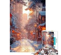 Rompecabezas para Adultos de 1000 Piezas Calle Nevada al Atardecer Rompecabezas práctico para Adultos Mejora la Memoria cumpleaños y Navidad (tamaño 38x26cm)