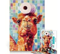 Rompecabezas para Adultos de 1000 Piezas Camello con Papel higiénico en la Cabeza,Corte Premium,lógica Divertida,Juguete fácil de Usar,decoración navideña para la Pared (38x26cm)