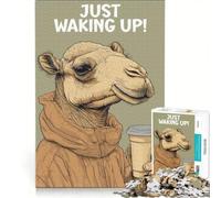 Rompecabezas para Adultos de 1000 Piezas: Camello despertando con café Juego Familiar Que Mejora la Memoria Ideal para Decorar el Escritorio 50x75cm
