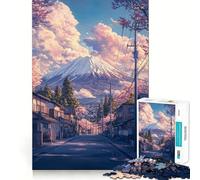 Rompecabezas para adultos de 1000 piezas Camino de cerezos en flor hacia Fuji Diseño de corte preciso Juguete divertido para resolver problemas Tiempo de ocio Decoración de cumpleaños Regalo (38x26cm)