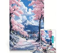 Rompecabezas para Adultos de 1000 Piezas Camino de cerezos en Flor hacia Fuji, Juegos Familiares, Carrera de Velocidad Manual, Ideal para Decorar el Escritorio 38x26cm
