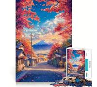 Rompecabezas para Adultos de 1000 Piezas Camino de otoño al Fuji Arte de Corte Exacto Actividad Cerebral Juego Divertido para Relajarse Arte navideño para el hogar (38x52cm)